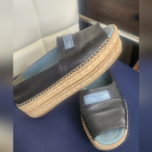 Prada black leather espadrille - black,