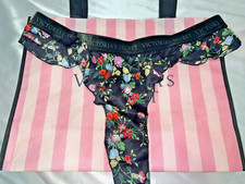 Victorias Secret SILK Thong Ruffled W/Velvet Band Large