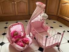 Baby Annabell Metal Cot, Bedding, Mobile,  Doll with Sounds & Car Seat Carrier