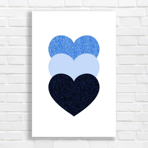 Glitter hearts blue canvas - glitter,