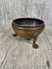 Antique Brass Flower Pot Tabel plant bowl Lion Mask And Paw Feet 1900s