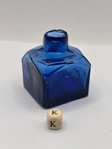 Old blue glass ink - , bottle