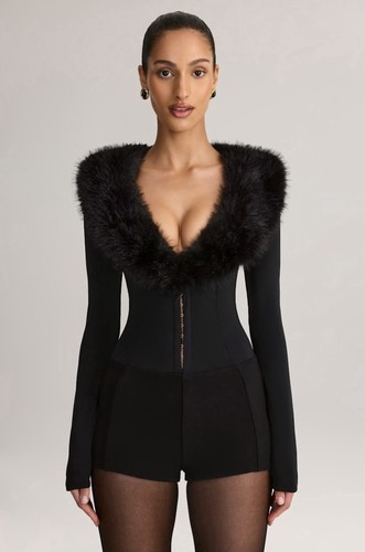 Polly faux fur trim corset - faux,
