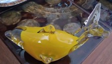 Hand Blown Art Glass Dolphin Clear Encasing Yellow Glass VGC 10.5 Cm Tall