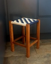 Vintage Wooden Stool, Woven