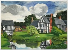 Lower Brockhampton Manor House, Herefordshire, Oil painting on cardboard