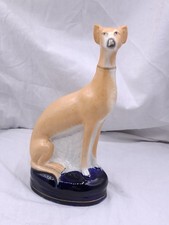 Antique Victorian Staffordshire Greyhound Figurine On blue plinth Rare