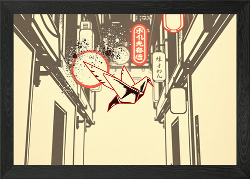 Origami crane flying through - crane,