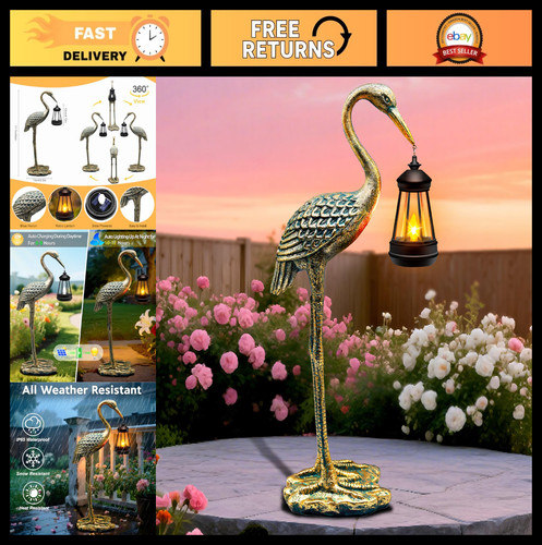 Solar garden crane statue - crane,