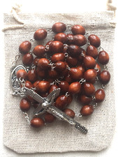 LARGE WOOD ROSARY    Italian Made    OVAL  BEADS    Brown