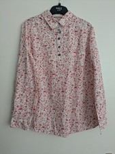 Damart Ladies 100% Cotton Blouse Top UK 14 Floral with Crochet Detail