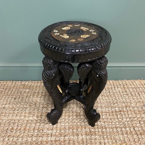 Antique carved elephant table - elephant,