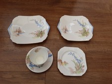 Shelley Blue Bell Wood Trio plus 2 Sandwich Plates