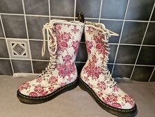 Dr Martens 1b99 "Damask" Mid Calf 14 Holes White Floral Rare Boots Uk 3 Docs.