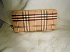 NWOT PU BEIGE BROWN TARTAN ZIPPED CLUTCH PURSE CARD WALLET 4 X 8"