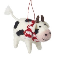 Felt Cow with Scarf Christmas