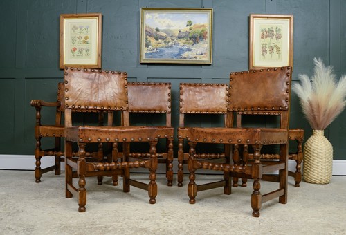 Oak leather dining chairs - 6,