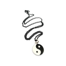 Yin Yang Necklace Balanced Universe Enamelled Pendant Black 20" Chain Jewellery