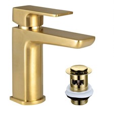 Brushed Brass Gold Basin Bath Filler Tap Waste Clicker Plug Solid Brass Premium