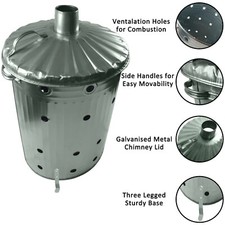 90L GALVANIZED INCINERATOR LEAF WOOD WASTE BURNER GARDEN RUBBISH FIRE BIN