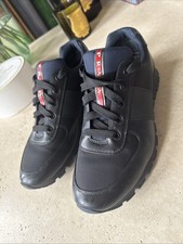 PRADA Men's Black And Blue Mesh Leather Sneakers Size 6 VGC 100% Authentic
