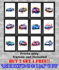 Sports Cars Racing Watercolour Wall Art Poster Print Picture Gift A5 A4 A3