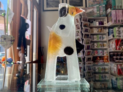 Fused glass ornament terrier - fused,