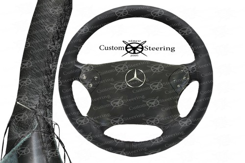 Black leather steering wheel - black,