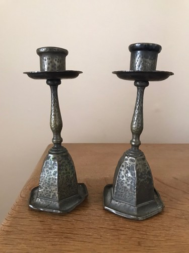 Arts and crafts pair - and, pewter