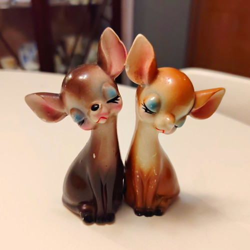 Vintage ceramic deer fawn - deer, salt