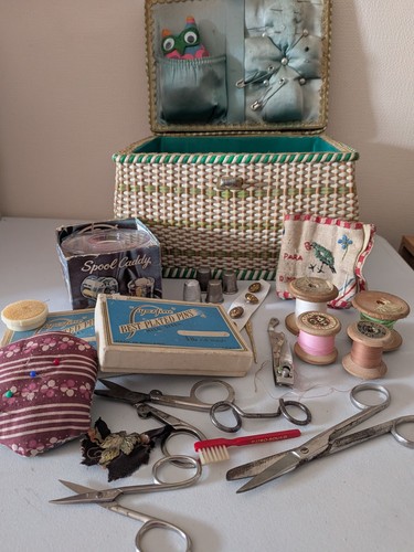Vintage wicker sewing - box, with