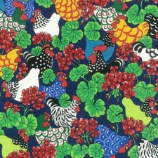 Fat Quarter Whimsical Hens And Geraniums 100% Cotton Quilting Fabric - Nutex