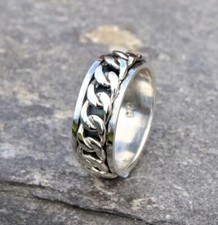 Mens Womens 925 Sterling Silver Curb Chain Link Spinning Worry Band Thumb Ring