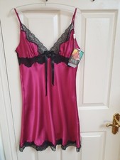 Coemi Size 16 Cherry Silk Satin Chemise Luxury Brand Slip Nightie Nightdress