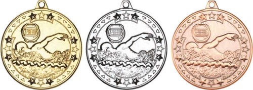 Swimming metal medal with red - swimming,