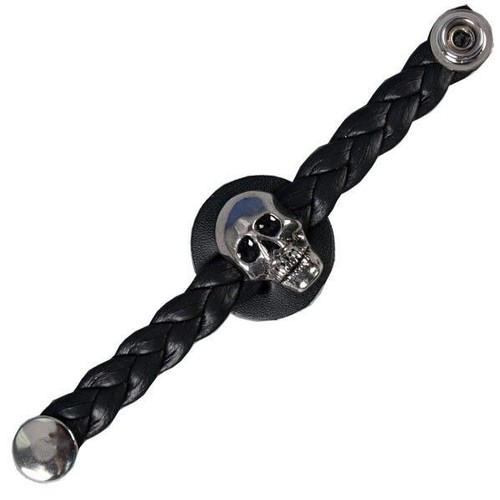 Skull braided black leather - skull,