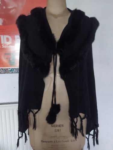 Black wool cape - wool, poncho