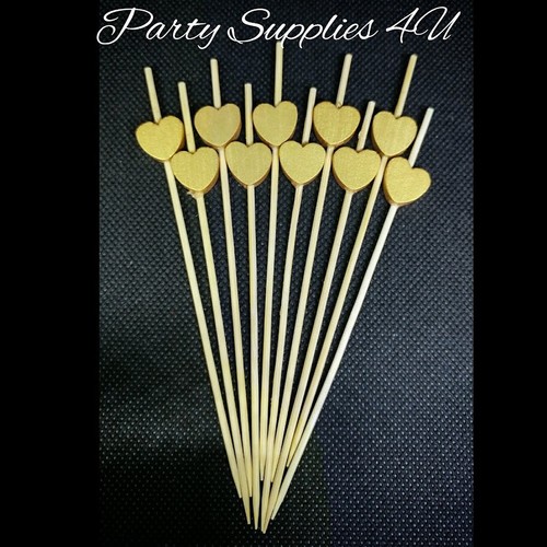 Gold heart party picks - heart,