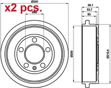 X2 PCS REAR BRAKE DRUM SET X2