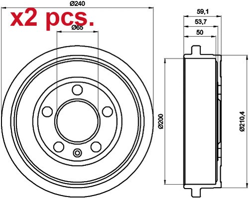 Pcs rear brake drum set - rear,