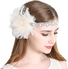 Flapper Gatsby Headband 1920s Headpiece Retro Style Roaring 20s White Feather 