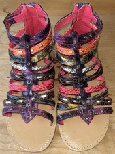 Viva La Diva Bright Multicolour Roman Sandals Snakeskin Look embellishments  4