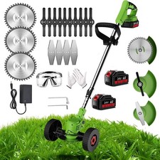 Cordless Metal Blade Strimmer – 24V Grass Trimmer with 3 Blades & Fast Charger
