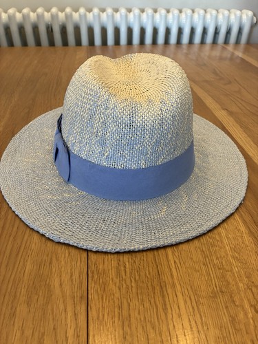 Ladies blue cream panama hat - blue,