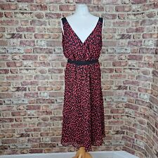 Hobbs Dress 100% Silk UK 16 Tie Red Black Waist Knee Length Tie Waist Heart