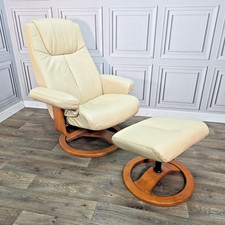 Retro Verikon Cream Recliner Armchair & Footstool Swivel Base Mid Century Style