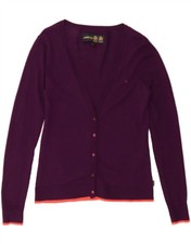 MUSTO Womens Cardigan Sweater UK 10 Small Purple Merino Wool BX04