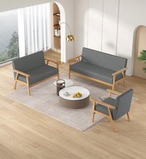 1/2/3 Seater Linen Fabric Wooden Sofa w/ Comfortable Padded Seat for Home Office