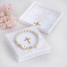 First Holy Communion Confirmation Day Gift Beaded Bracelet Religious Catholic