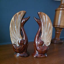 Swan Vases Pair mcm pottery brown retro decor home ornament